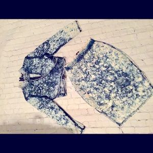 2pc Denim Acid Wash Skirt Set